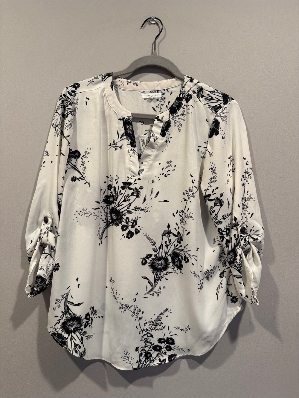 Maurices White Tunic Top with Black Floral Print